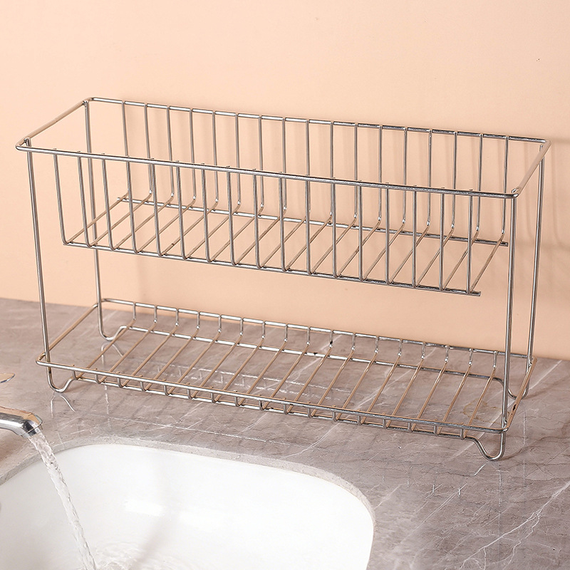 Raft de depozitare dublu nivel din oțel inoxidabil 304 cu suport pentru pastă de dinți, fără montaj, pentru bucătărie și baie