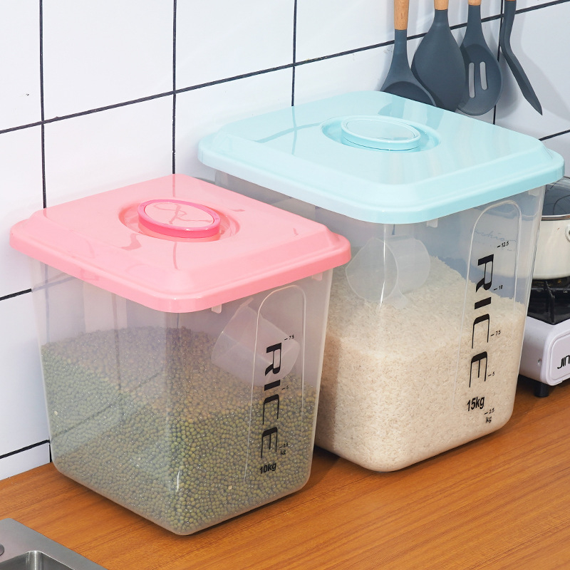 Recipient din PP transparent, îngroșat, pentru depozitarea orezului în bucătărie, container de măsurare pentru orez și cereale, protecție împotriva insectelor și umezelii
