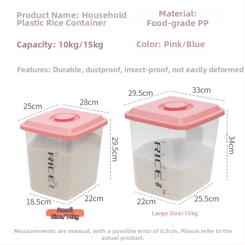 Recipient din PP transparent, îngroșat, pentru depozitarea orezului în bucătărie, container de măsurare pentru orez și cereale, protecție împotriva insectelor și umezelii