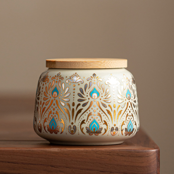 Recipient ceramic pentru ceai, de înaltă calitate, cu capac din bambus, etanș la umezeală, decorativ, stil chinezesc pentru depozitare acasă