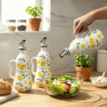 Sticlă ceramică pentru ulei de bucătărie, recipient pentru sos de soia și oțet, cu deschidere-închidere automate