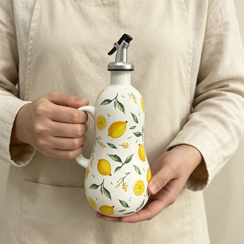 Sticlă ceramică pentru ulei de bucătărie, recipient pentru sos de soia și oțet, cu deschidere-închidere automate