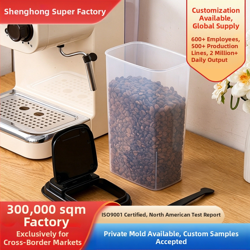 Recipient plastic cu lingă, pentru boabe de cafea, pulberi de fructe și cereale — sigilate.