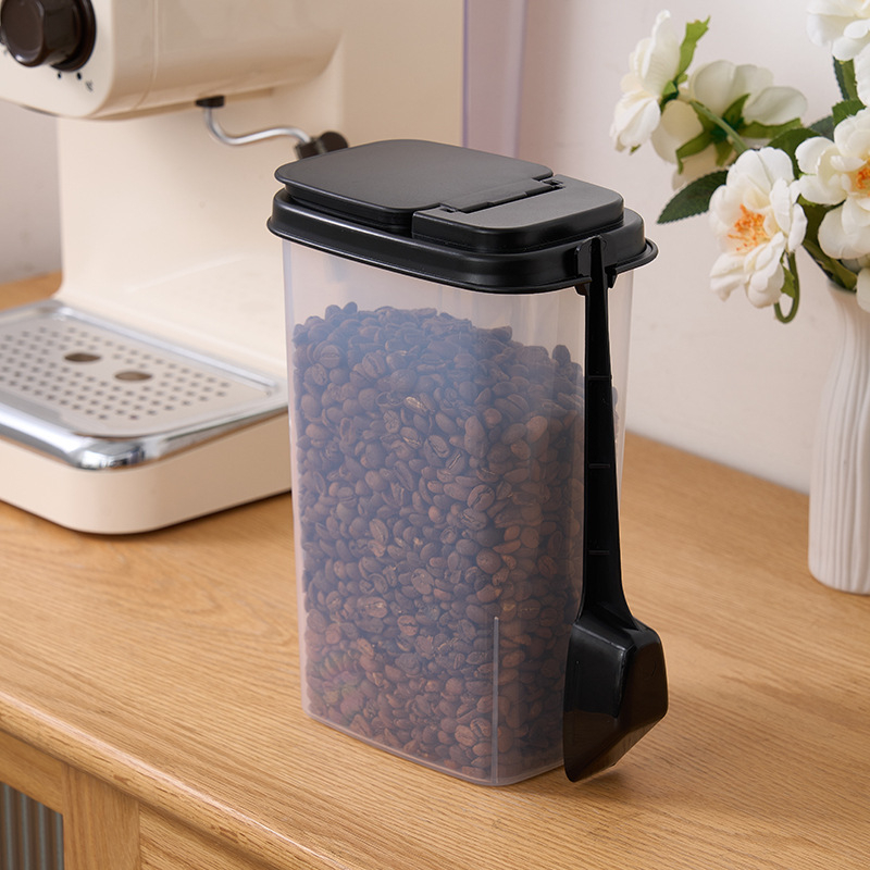 Recipient plastic cu lingă, pentru boabe de cafea, pulberi de fructe și cereale — sigilate.