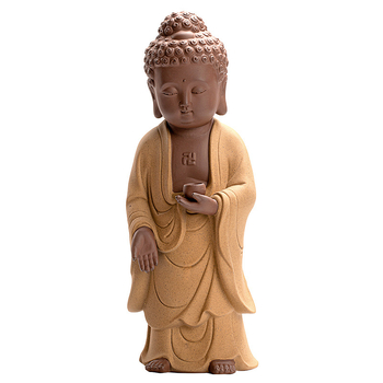 Purple Sand ceramică: Trei statuete Budha în picioare ale sfinților occidentali – Guanyin, Vairocana și Ksitigarbha – decorațiuni pentru casă