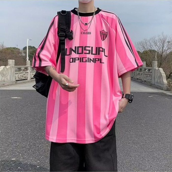 Tricou de fotbal pentru bărbați în stil Hong Kong, roz, vară 2026, croială lejeră, respirabil, uscare rapidă, mânecă scurtă