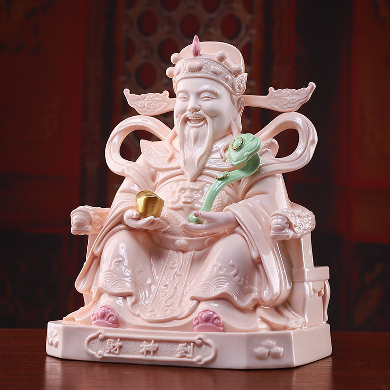 Statuetă ceramică a lui Bi Gan, Dumnezeu al bogăției, porțelan alb