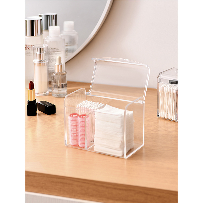 Cutie de cristal cu capac rabatabil pentru bețișoare din bumbac, depozitare pentru cosmetice și ruj