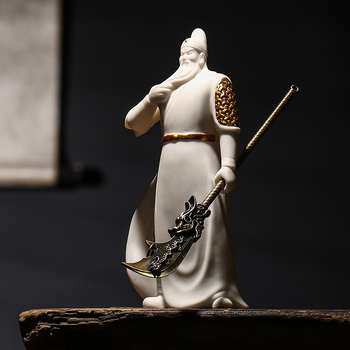 Statuetă Guan Gong din porțelan – zeu al războiului și bogăției pentru decor de birou