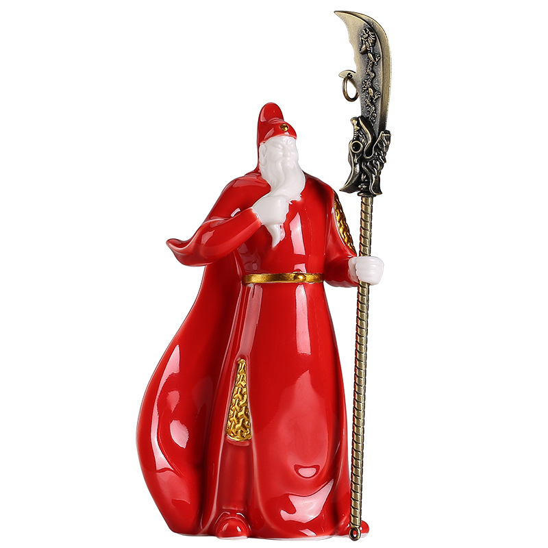 Statuetă Guan Gong din porțelan – zeu al războiului și bogăției pentru decor de birou