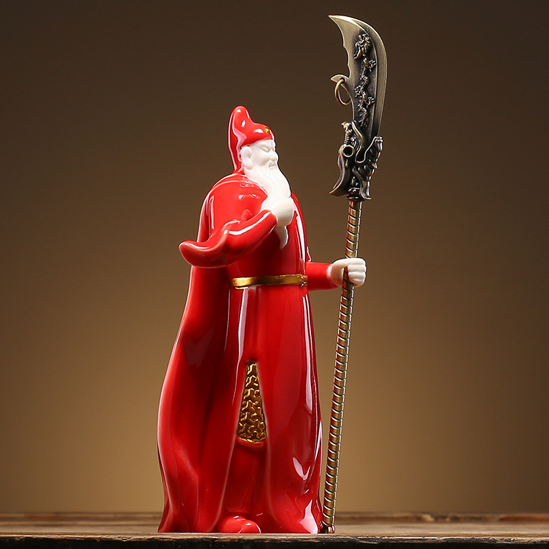 Statuetă Guan Gong din porțelan – zeu al războiului și bogăției pentru decor de birou