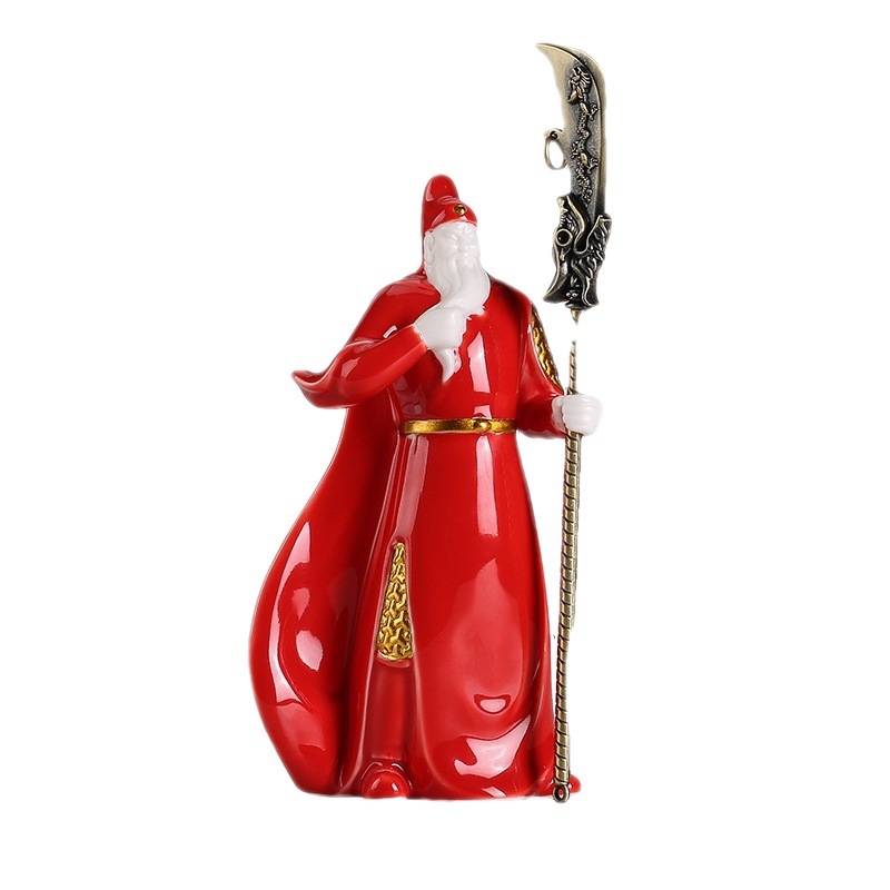 Statuetă Guan Gong din porțelan – zeu al războiului și bogăției pentru decor de birou