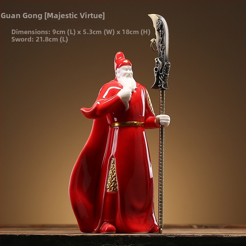 Statuetă Guan Gong din porțelan – zeu al războiului și bogăției pentru decor de birou