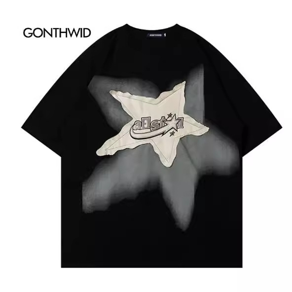 Tricou bărbați oversized 3D cu stele, stil Harajuku street, casual lejer hip-hop, imprimare 2K