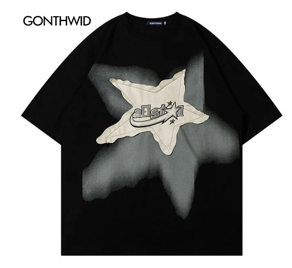 Tricou bărbați oversized 3D cu stele, stil Harajuku street, casual lejer hip-hop, imprimare 2K