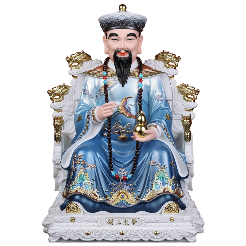 Sochy boha a bohyne Husantai – imitácie porcelánových figúrok Budhu, maľované postavy Hu Huang Changa a štyri veľké rodiny pre domáce uctievanie