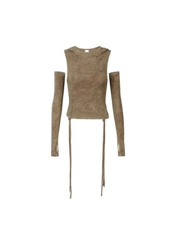 Tricou cu glugă kaki, stil post-apocaliptic pentru femei, vară, cropped, slim