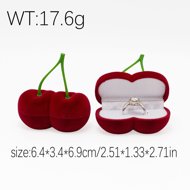 Cutie premium pentru inele cu velur în stil cireș, cutie elegantă pentru depozitare bijuterii și cercei
