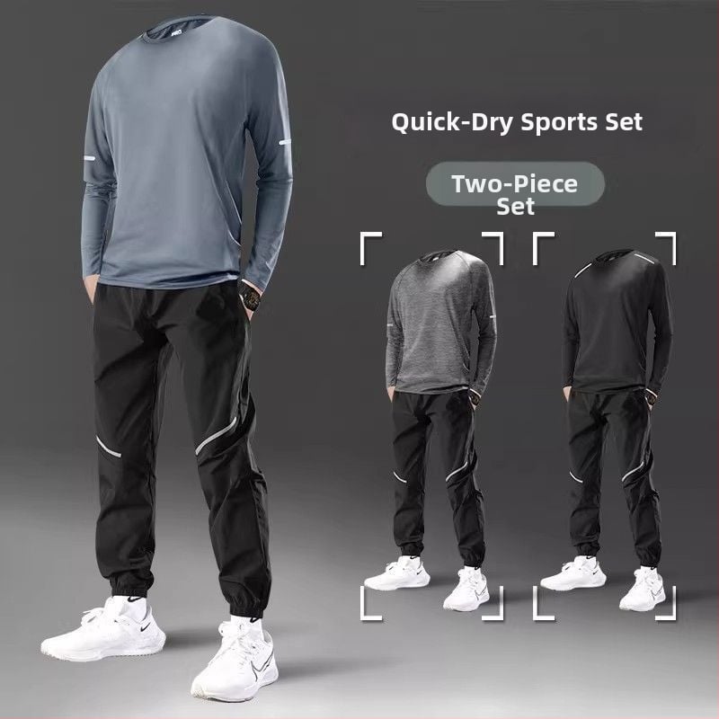 Set sportiv masculin de vară pentru alergare: tricou cu mânecă lungă, uscare rapidă, protecție UV pentru antrenament