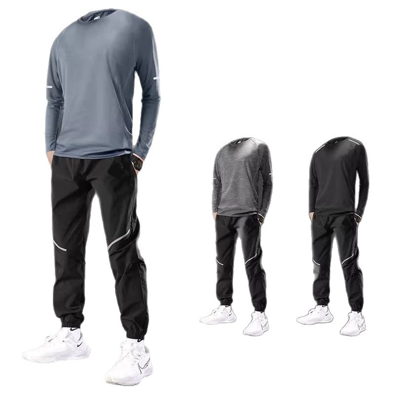 Set sportiv masculin de vară pentru alergare: tricou cu mânecă lungă, uscare rapidă, protecție UV pentru antrenament