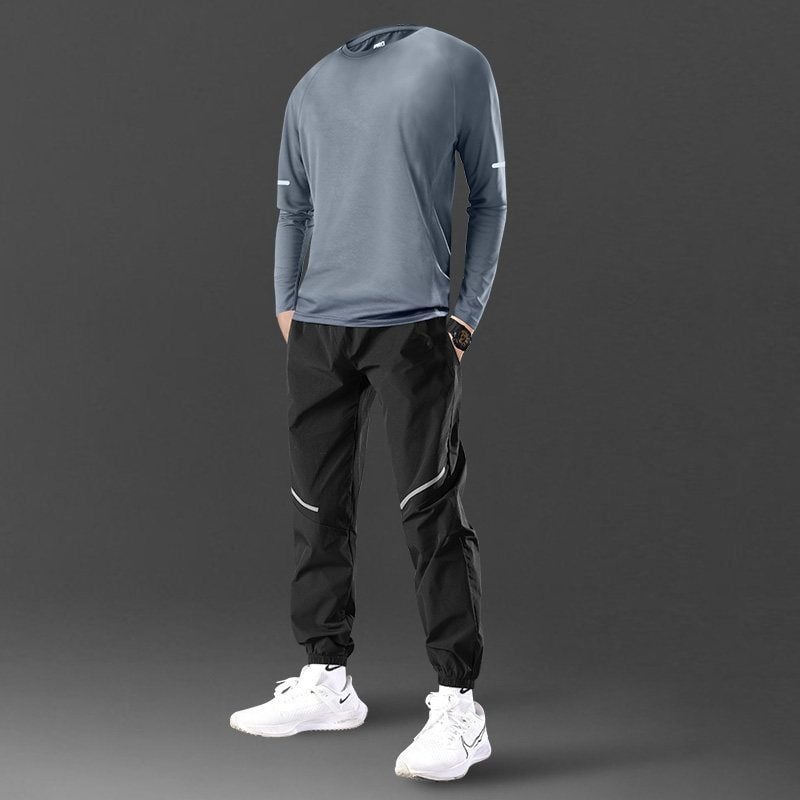 Set sportiv masculin de vară pentru alergare: tricou cu mânecă lungă, uscare rapidă, protecție UV pentru antrenament