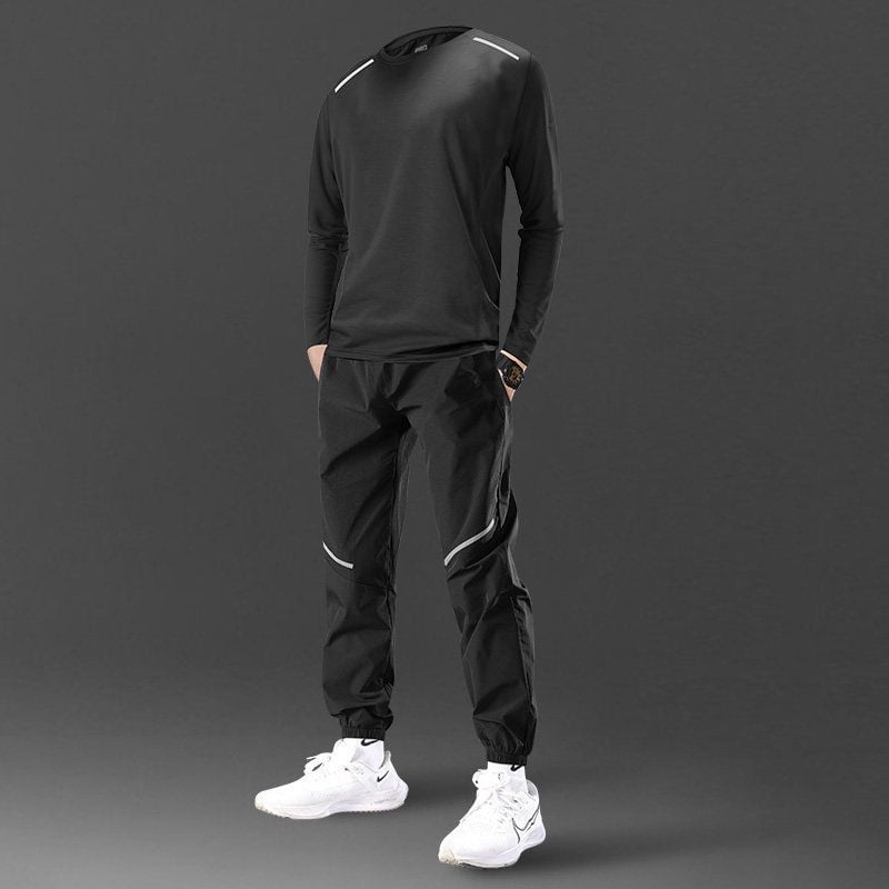 Set sportiv masculin de vară pentru alergare: tricou cu mânecă lungă, uscare rapidă, protecție UV pentru antrenament