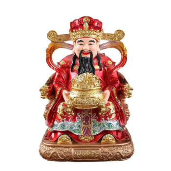 Gyanta Buddha-szobor a vagyont hozó istenhez, irodai megnyitóhoz és otthoni tiszteletadásra, bronzszínű Buddha-szobor Ruyi-jelképpel