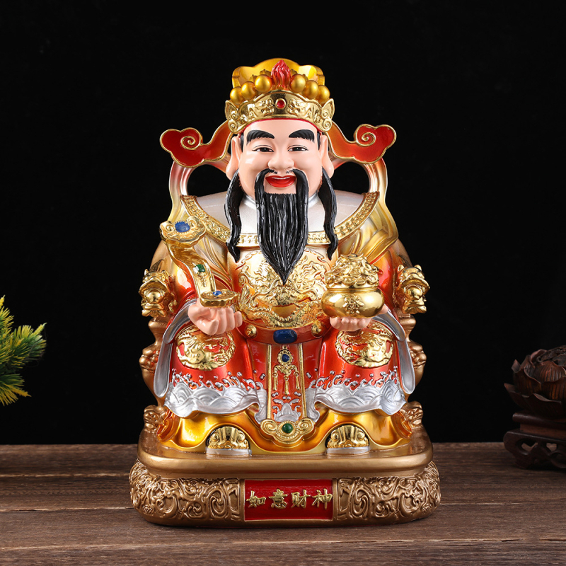 Gyanta Buddha-szobor a vagyont hozó istenhez, irodai megnyitóhoz és otthoni tiszteletadásra, bronzszínű Buddha-szobor Ruyi-jelképpel