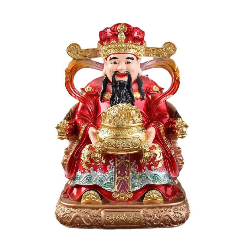 Gyanta Buddha-szobor a vagyont hozó istenhez, irodai megnyitóhoz és otthoni tiszteletadásra, bronzszínű Buddha-szobor Ruyi-jelképpel