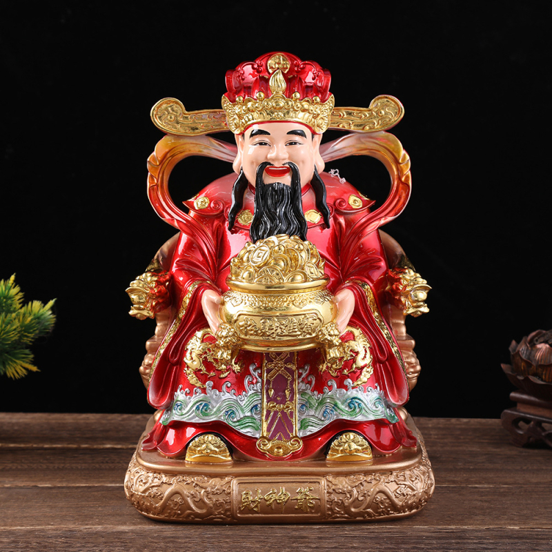 Gyanta Buddha-szobor a vagyont hozó istenhez, irodai megnyitóhoz és otthoni tiszteletadásra, bronzszínű Buddha-szobor Ruyi-jelképpel