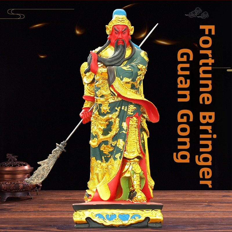 Nová živicová socha Guan Gong s mečom – Boh bohatstva Guan Yu, bytové dekorácie