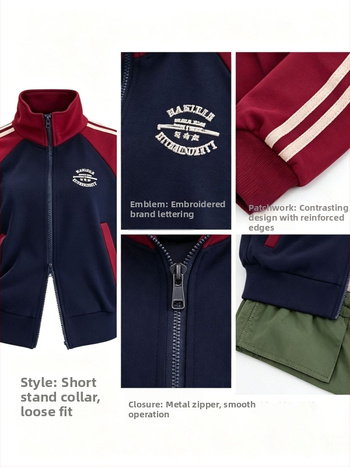 Pánsky slim fit kardigan na zips s pruhovaným patchworkom a stojačikom v americkom retro vysokoškolskom štýle