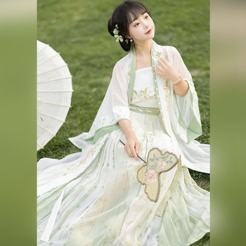 Φόρεμα Hanfu με κέντημα Γιασεμί, στυλ Δυναστείας Σονγκ, με τιράντες, πλισέ φούστα, καλοκαιρινή έκδοση