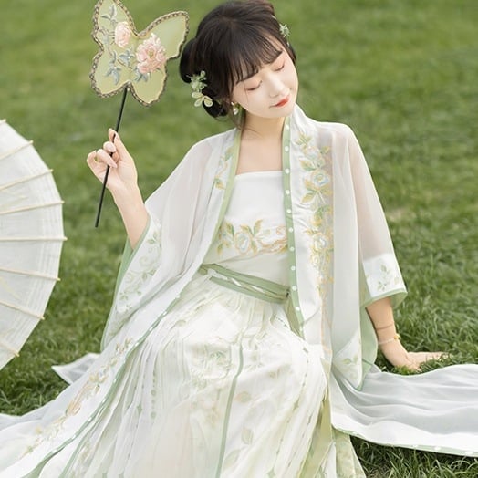 Φόρεμα Hanfu με κέντημα Γιασεμί, στυλ Δυναστείας Σονγκ, με τιράντες, πλισέ φούστα, καλοκαιρινή έκδοση