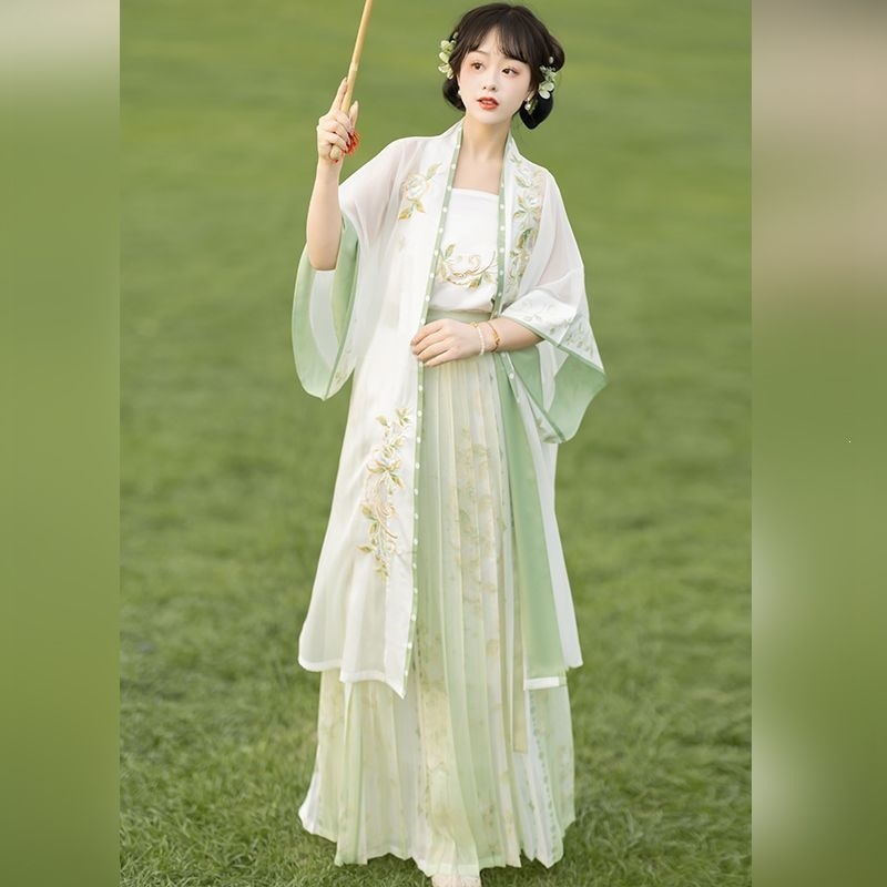 Φόρεμα Hanfu με κέντημα Γιασεμί, στυλ Δυναστείας Σονγκ, με τιράντες, πλισέ φούστα, καλοκαιρινή έκδοση