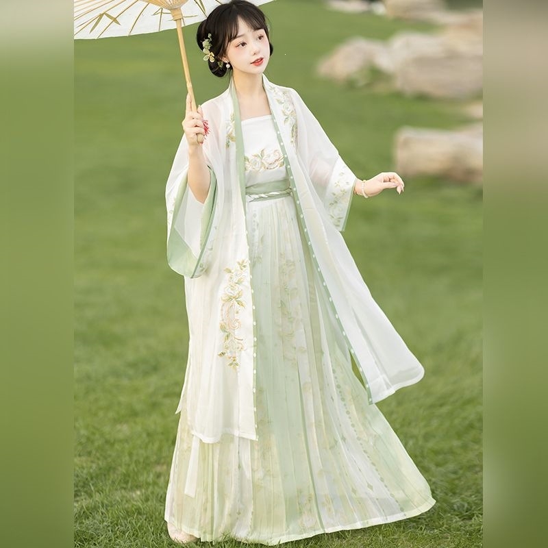 Φόρεμα Hanfu με κέντημα Γιασεμί, στυλ Δυναστείας Σονγκ, με τιράντες, πλισέ φούστα, καλοκαιρινή έκδοση