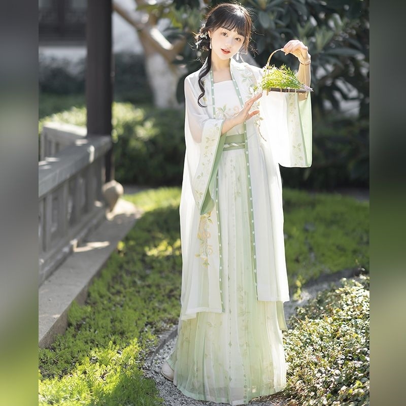 Φόρεμα Hanfu με κέντημα Γιασεμί, στυλ Δυναστείας Σονγκ, με τιράντες, πλισέ φούστα, καλοκαιρινή έκδοση