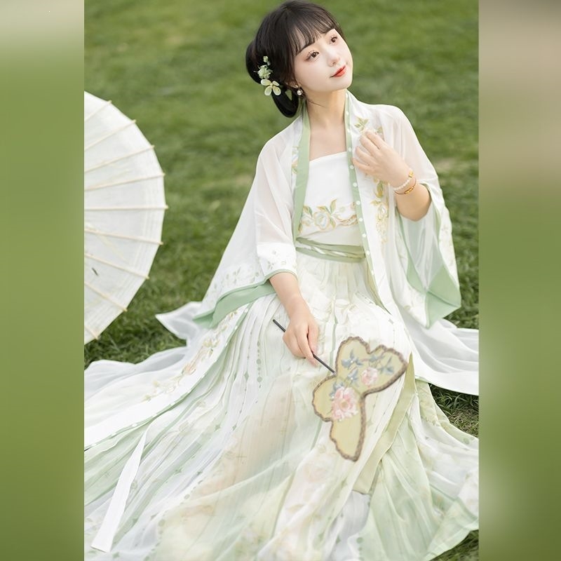 Φόρεμα Hanfu με κέντημα Γιασεμί, στυλ Δυναστείας Σονγκ, με τιράντες, πλισέ φούστα, καλοκαιρινή έκδοση
