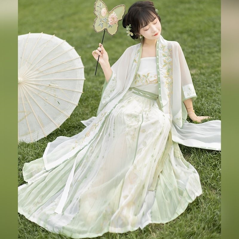 Φόρεμα Hanfu με κέντημα Γιασεμί, στυλ Δυναστείας Σονγκ, με τιράντες, πλισέ φούστα, καλοκαιρινή έκδοση