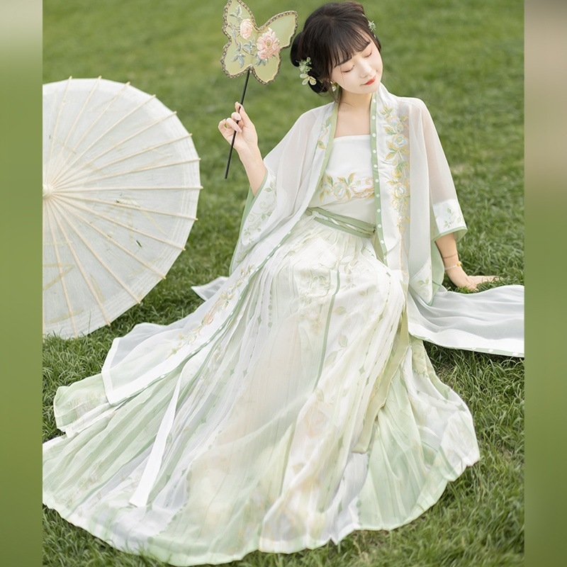 Φόρεμα Hanfu με κέντημα Γιασεμί, στυλ Δυναστείας Σονγκ, με τιράντες, πλισέ φούστα, καλοκαιρινή έκδοση