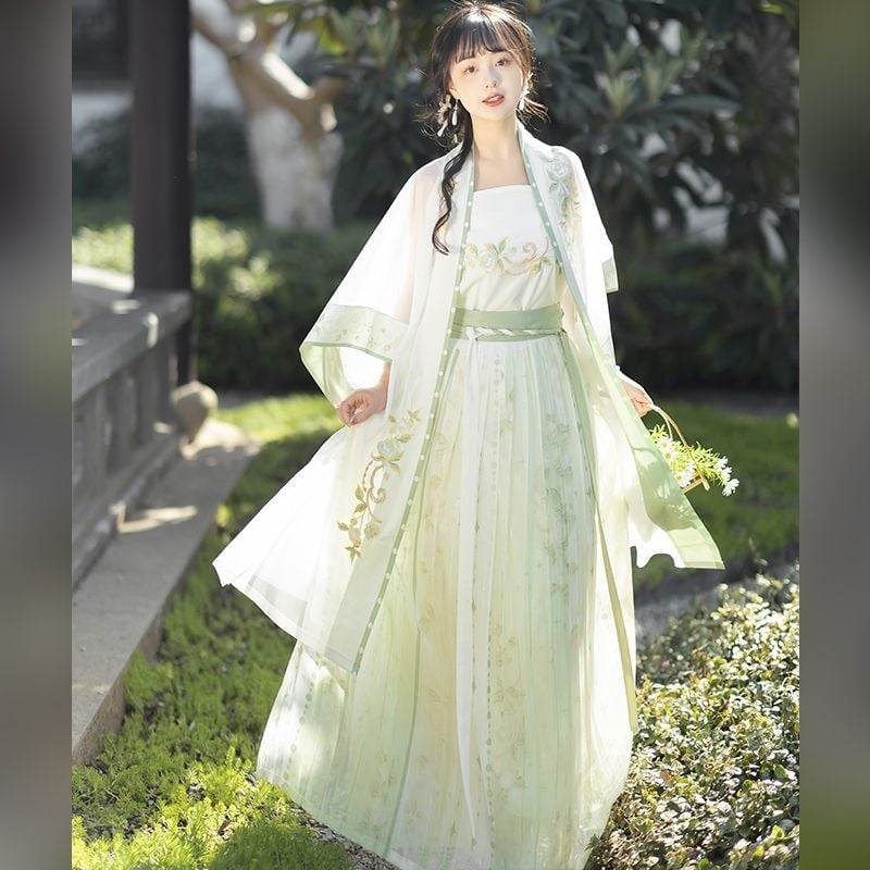 Φόρεμα Hanfu με κέντημα Γιασεμί, στυλ Δυναστείας Σονγκ, με τιράντες, πλισέ φούστα, καλοκαιρινή έκδοση