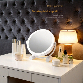 LED kozmetické zrkadlo s osvetlením, otáčateľné o 360° obojstranne, stmievateľné, prenosné stolové zrkadlo