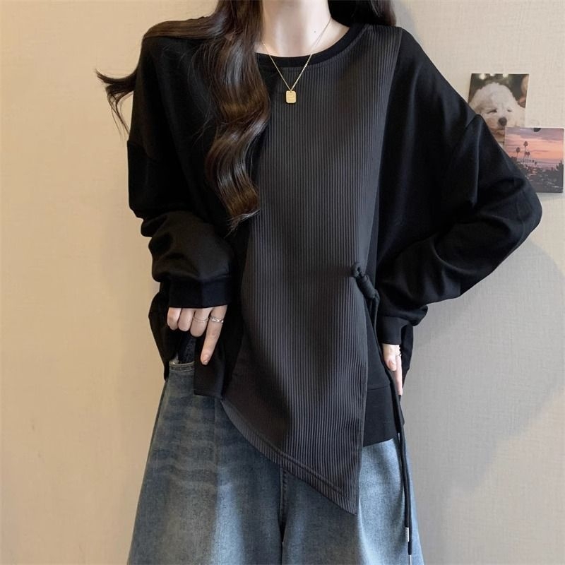 Γυναικείο φούτερ Plus Size με ακανόνιστο patchwork και μπλοκ χρωμάτων, κορεαϊκό-ιαπωνικό casual χαλαρό στυλ, άνοιξη–φθινόπωρο 2026