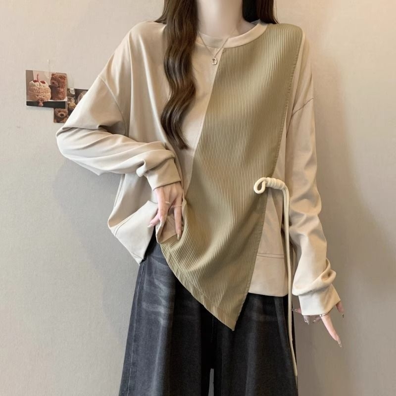 Γυναικείο φούτερ Plus Size με ακανόνιστο patchwork και μπλοκ χρωμάτων, κορεαϊκό-ιαπωνικό casual χαλαρό στυλ, άνοιξη–φθινόπωρο 2026