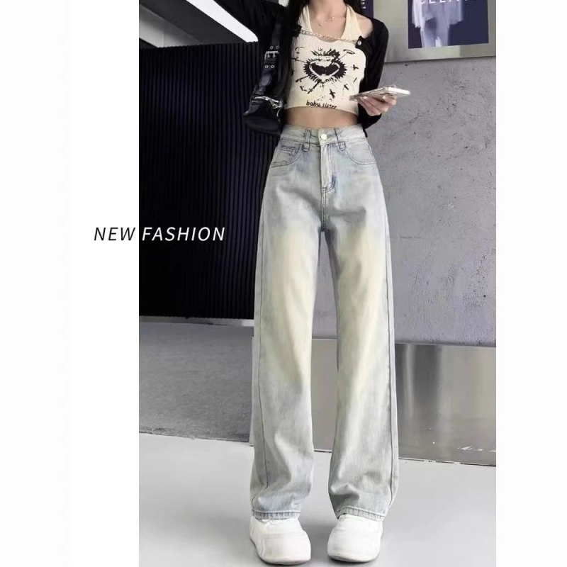 Τζιν από denim σε χρώμα μουσταρδά, ψηλή μέση, φαρδιά μπατζάκια, επένδυση με fleece, αδυνατιστική εφαρμογή, χαλαρή γραμμή, ρετρό ίσιο κόψιμο μέχρι πάτωμα