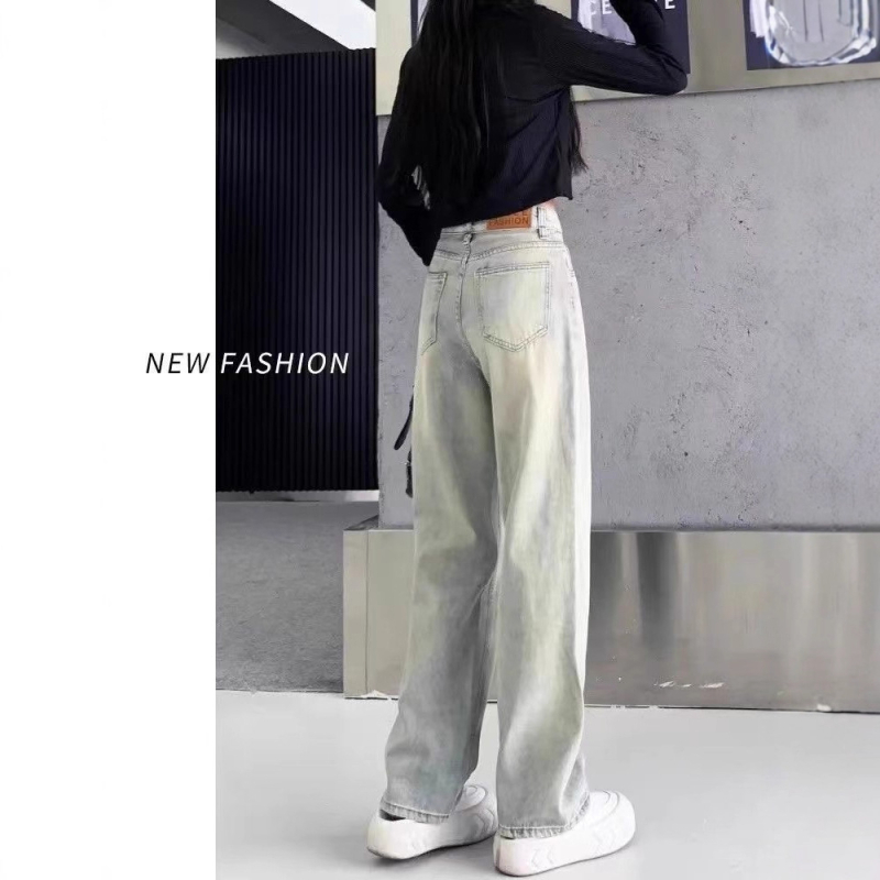 Τζιν από denim σε χρώμα μουσταρδά, ψηλή μέση, φαρδιά μπατζάκια, επένδυση με fleece, αδυνατιστική εφαρμογή, χαλαρή γραμμή, ρετρό ίσιο κόψιμο μέχρι πάτωμα