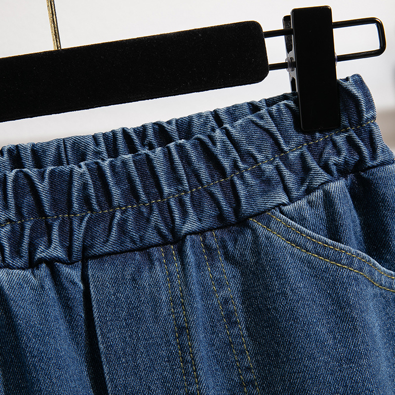 Γυναικείες τζιν παντελόνες τύπου dad pants, άνοιξη–φθινόπωρο, ελαστική υψηλή μέση, χαλαρή γραμμή, μεγάλο μέγεθος, στενότερες προς τον αστράγαλο, μήκος 9/10, στυλ χαρέμ-λαντέρν