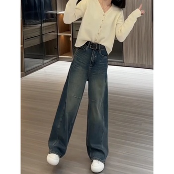 Γυναικείες denim παντελόνες με φαρδιές μπατζάκια, υψηλή μέση, μεγάλο μέγεθος, άνοιξη 2025