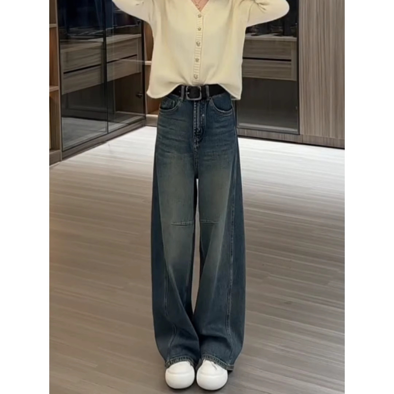 Γυναικείες denim παντελόνες με φαρδιές μπατζάκια, υψηλή μέση, μεγάλο μέγεθος, άνοιξη 2025