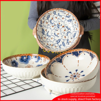 9-palcová porcelánová misa na polievku v japonskom štýle s viničným vzorom, hlboká keramická misa na domáce použitie, veľká misa na rybaciu polievku a horúci hrniec